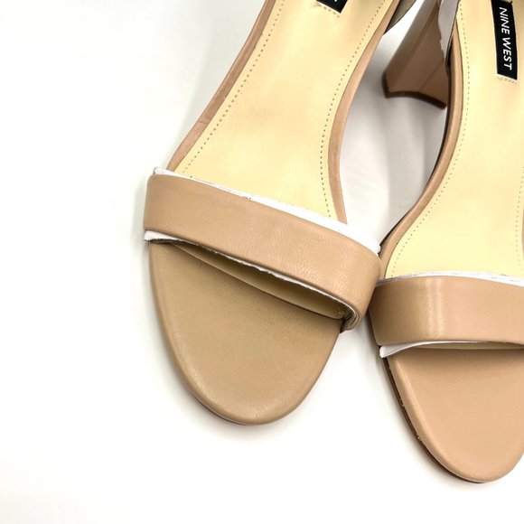 Nine West Size 10 Beige Nude Natural Tan Leather Block Heels Sandals Shoes - Picture 4 of 14